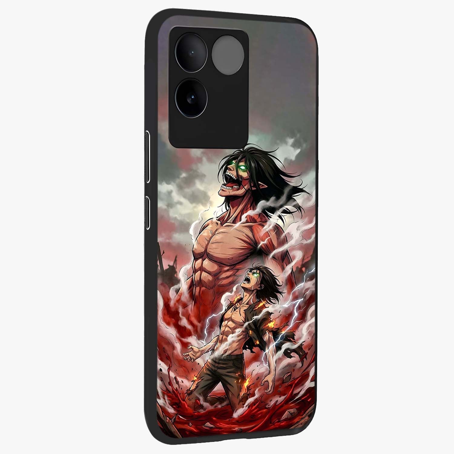 Titan Awakening Fury Glass Case upright view showcasing intense titan artwork with epic fantasy theme.