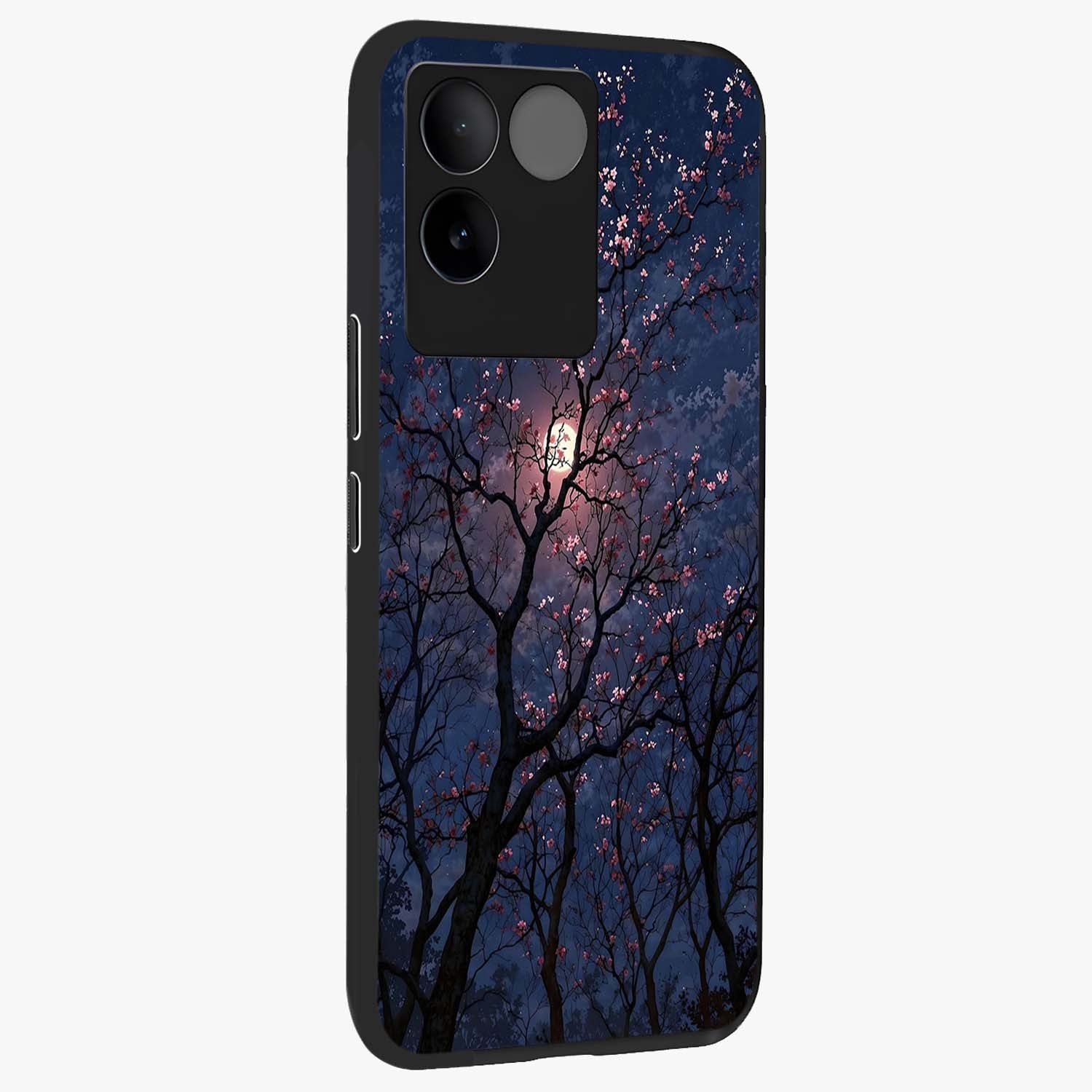 Twilight Sakura Serenade Glass Case upright view showcasing beautiful cherry blossom artwork with serene evening theme.