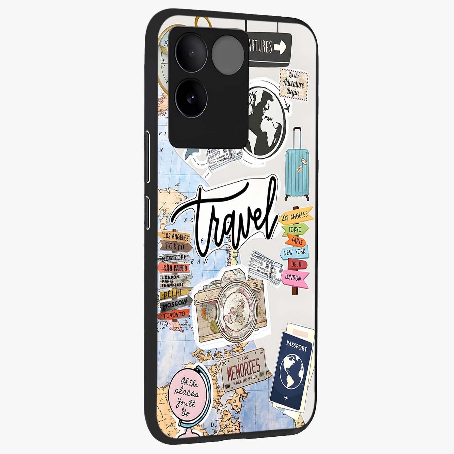 Wanderlust Journal Glass Case upright view showcasing wanderlust inspired artwork with creative exploration theme.