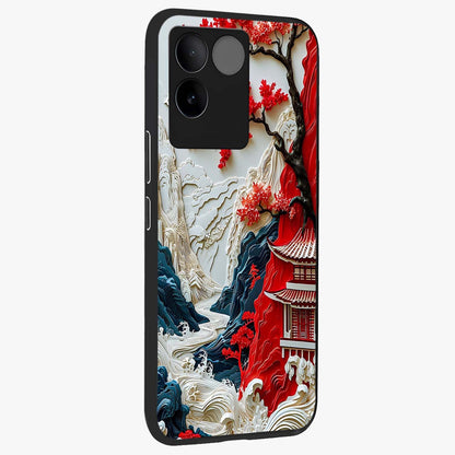 Whispers Of Sakura Waves Glass Case upright view showcasing delicate cherry blossom artwork with elegant nature theme.