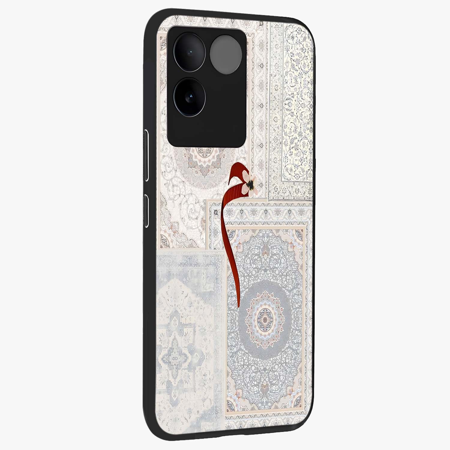 White Aesthetic Bow Glass Case upright view showcasing delicate ribbon bow artwork with cute minimalist theme.