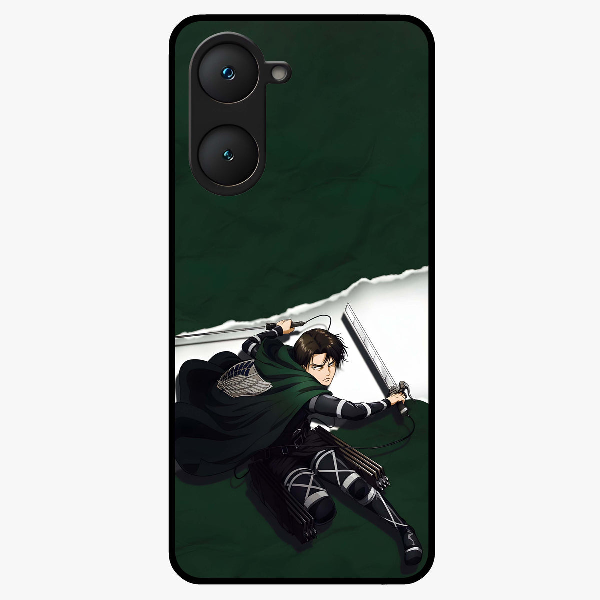 Emerald War Vanguard Glass Case showing flat back view with powerful warrior themed artwork and glossy glass finish.