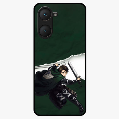 Emerald War Vanguard Glass Case showing flat back view with powerful warrior themed artwork and glossy glass finish.