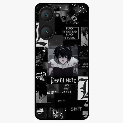 Midnight Chaos Mind Glass Case showing flat back view with abstract dark themed artwork and glossy glass finish.