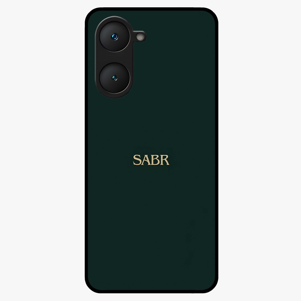 Sabr Minimal Patience Glass Case showing flat back view with minimalist typography artwork and glossy glass finish.