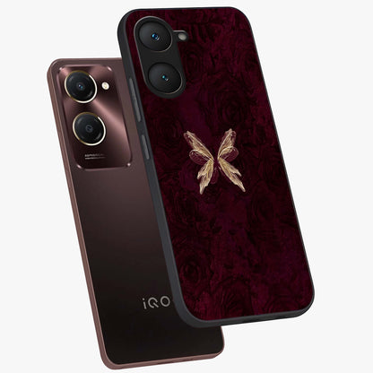 Crimson Fade Butterfly Glass Case displayed in angled mockup highlighting elegant butterfly design with crimson gradient aesthetic.