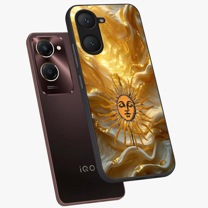 Eternal Golden Glow Glass Case displayed in angled mockup highlighting glowing golden aesthetic design with elegant style.