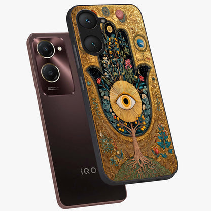 Ethereal Evil Eye Glass Case displayed in angled mockup highlighting protective evil eye symbol with spiritual aesthetic design.