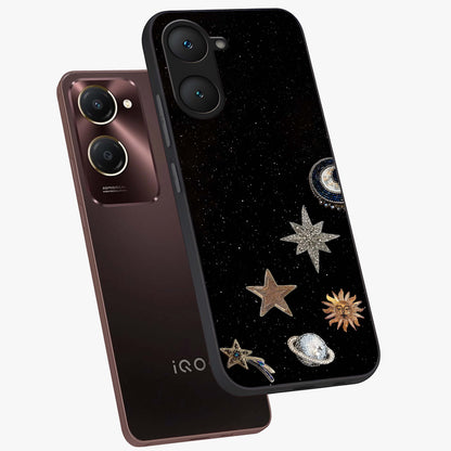 Galactic Charm Glow Glass Case displayed in angled mockup highlighting luminous galaxy inspired design with dreamy aesthetic.