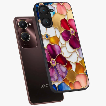 Marble Flower Pattern Glass Case displayed in angled mockup highlighting elegant marble floral design with modern aesthetic.