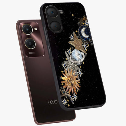 Pearls Universe Object Glass Case displayed in angled mockup highlighting celestial pearl design with dreamy aesthetic.