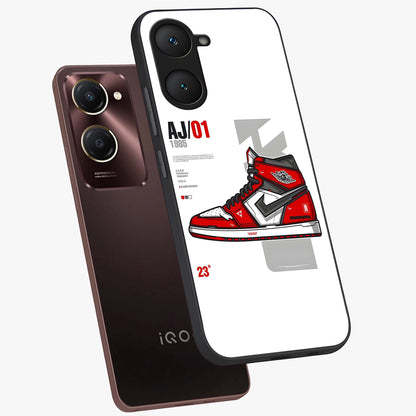Retro Sneaker Blueprint Glass Case displayed in angled mockup highlighting detailed shoe design with sporty retro aesthetic.