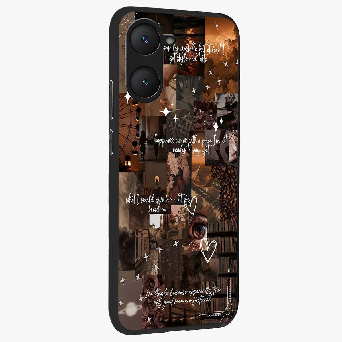 Bittersweet Aesthetic Chaos Glass Case upright view showcasing bold artistic chaos design with modern aesthetic style.