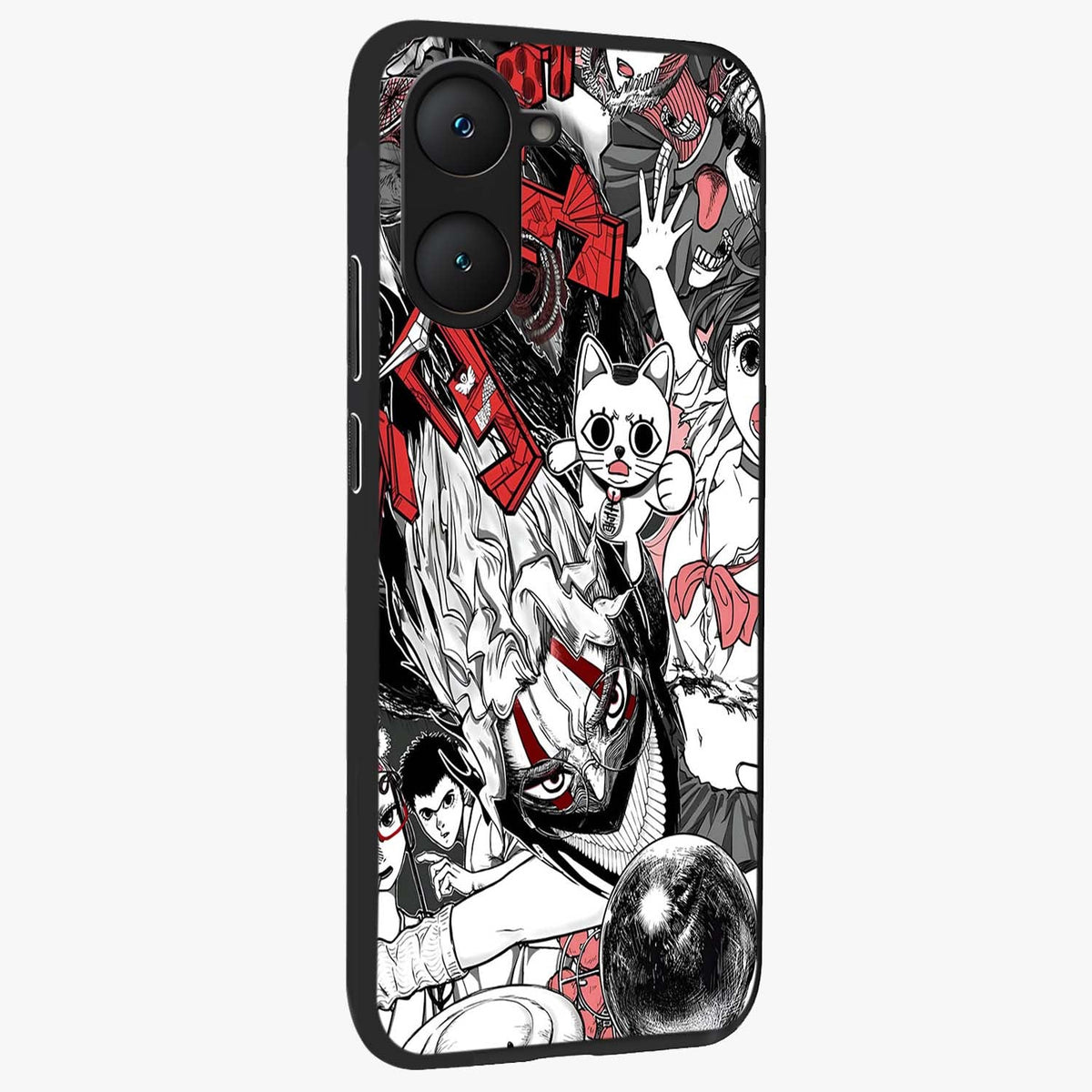Crimson Chaos Panel Glass Case upright view showcasing intense crimson artwork with dramatic aesthetic style.