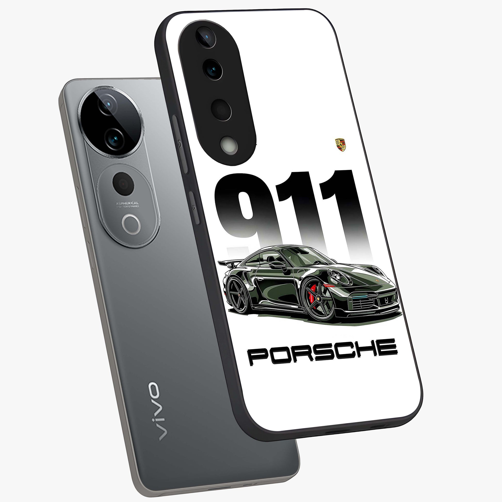 911 Turbo Dominance Glass Case displayed in premium angled mockup highlighting sporty car illustration and sleek glass surface.