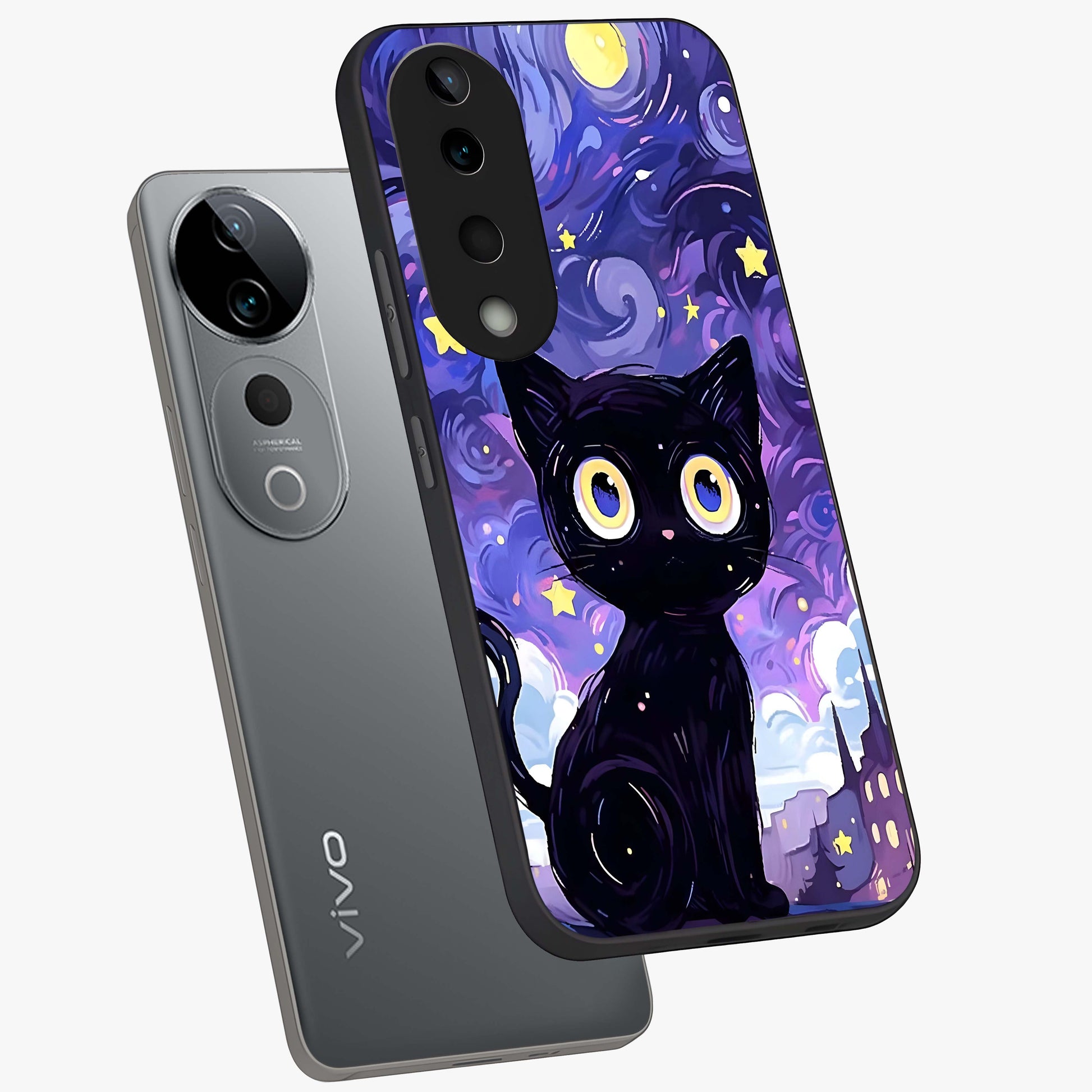 Abstract Cat Art Glass Case displayed in angled mockup highlighting modern abstract cat artwork and sleek glass surface.