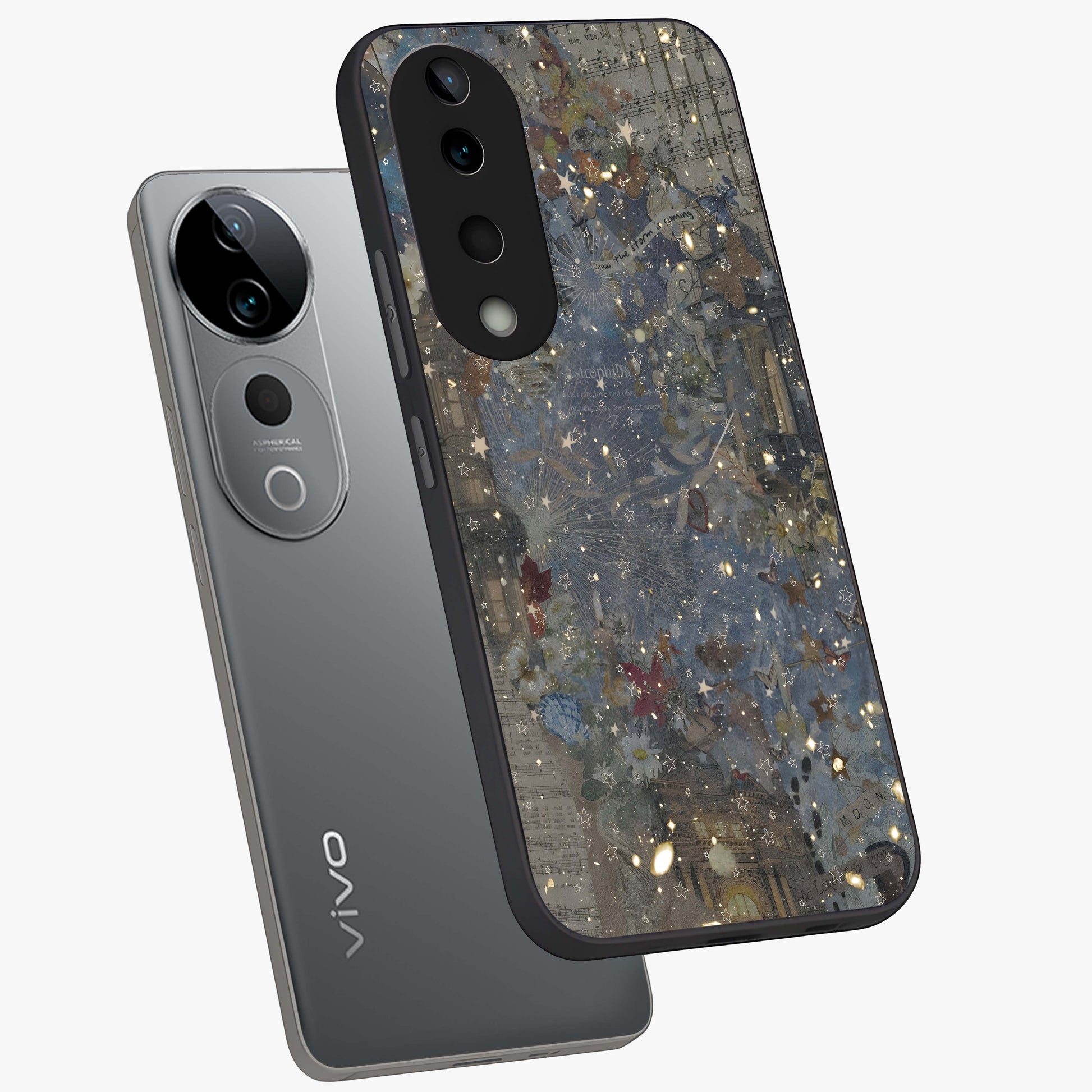 Aesthetic Astrolophia Glass Case displayed in angled mockup highlighting artistic aesthetic elements and smooth glass surface.