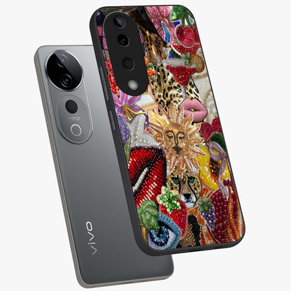 Beaded Fashion Jungle Glass Case displayed in angled mockup highlighting colorful fashion bead design and artistic pattern.