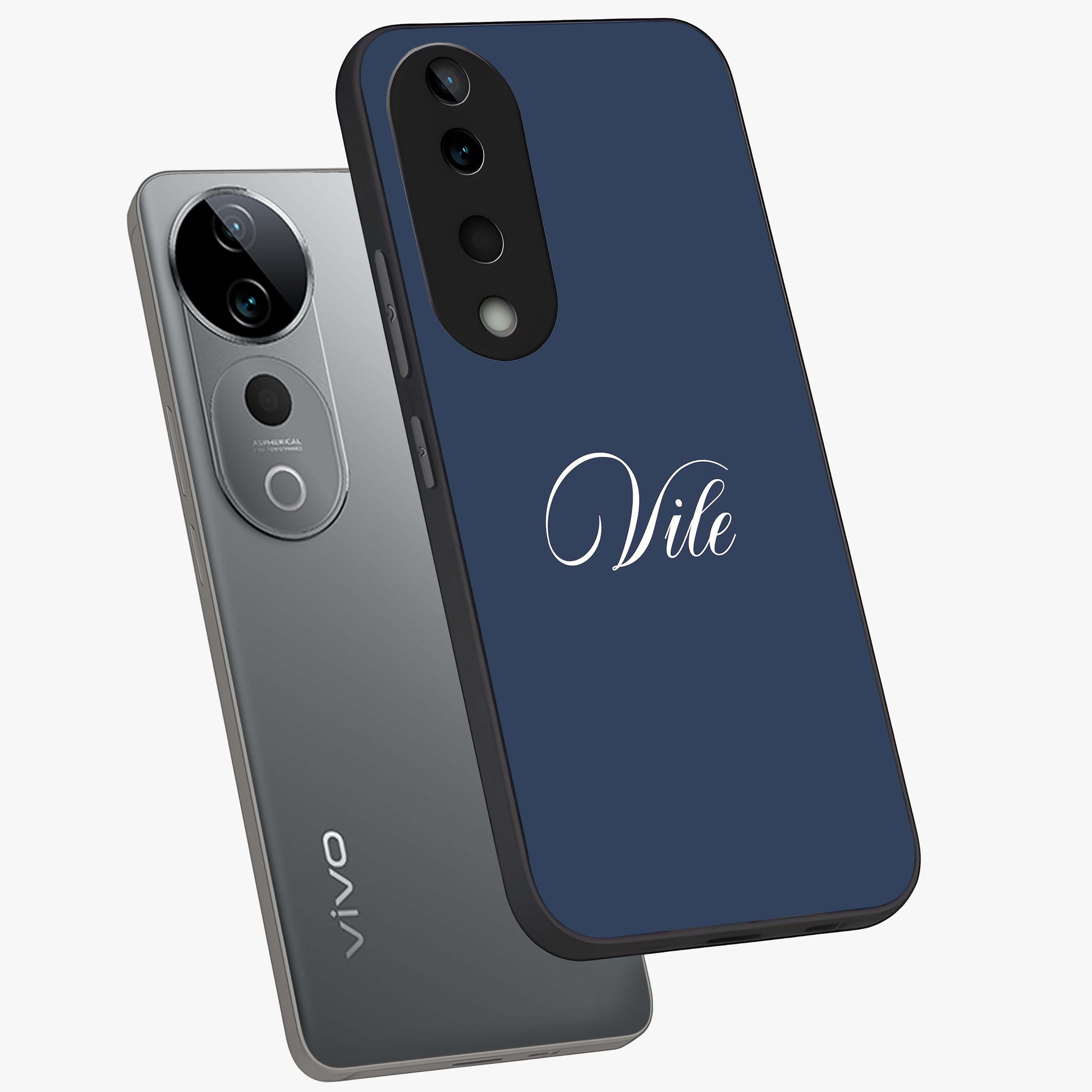 Blue Vintage Floral Pattern Glass Case showing flat back view with elegant vintage floral artwork and glossy glass finish.