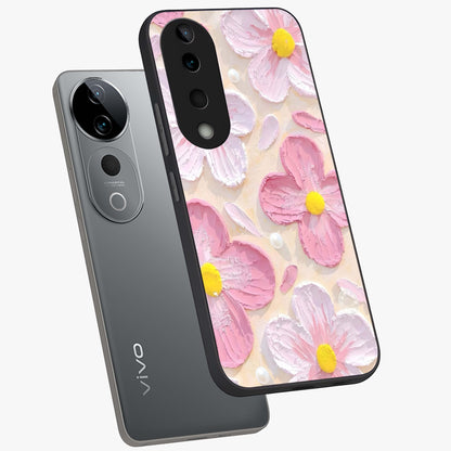 Blush Bloom Texture Glass Case displayed in angled mockup highlighting subtle bloom pattern with aesthetic pastel design.