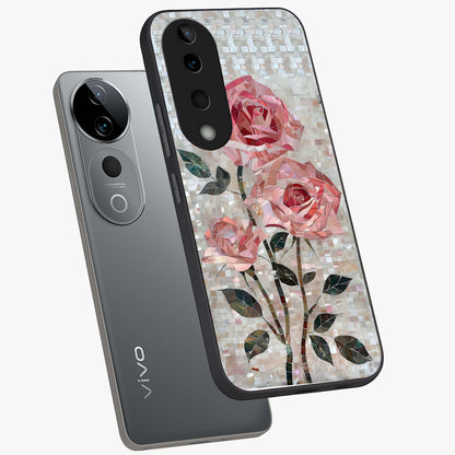 Blush Mosaic Bloom Glass Case displayed in angled mockup highlighting artistic mosaic flower pattern with aesthetic design.