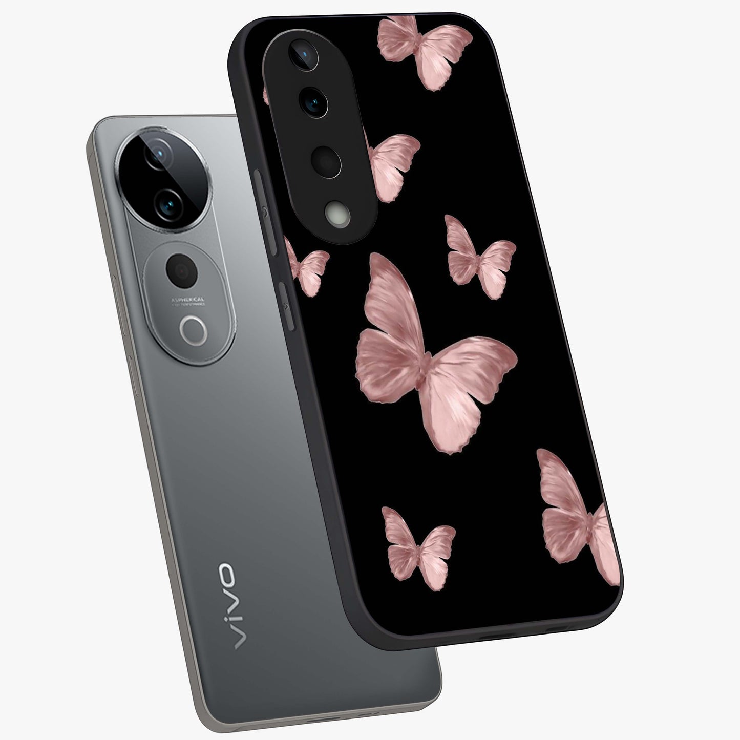 Butterfly Pattern Glass Case displayed in angled mockup highlighting delicate butterfly design and aesthetic pattern style.