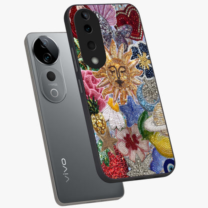 Celestial Floral and Playful Glass Case displayed in angled mockup highlighting playful floral design with dreamy celestial elements.