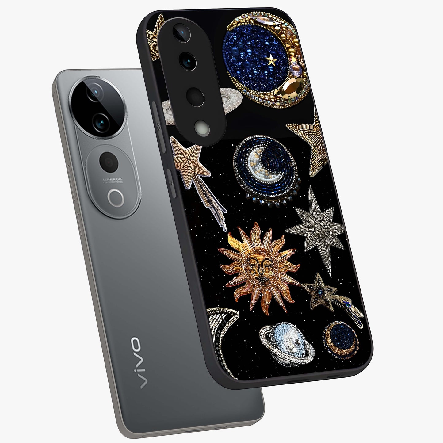 Celestial Gem Constellations Glass Case displayed in angled mockup highlighting gemstone inspired constellation design.