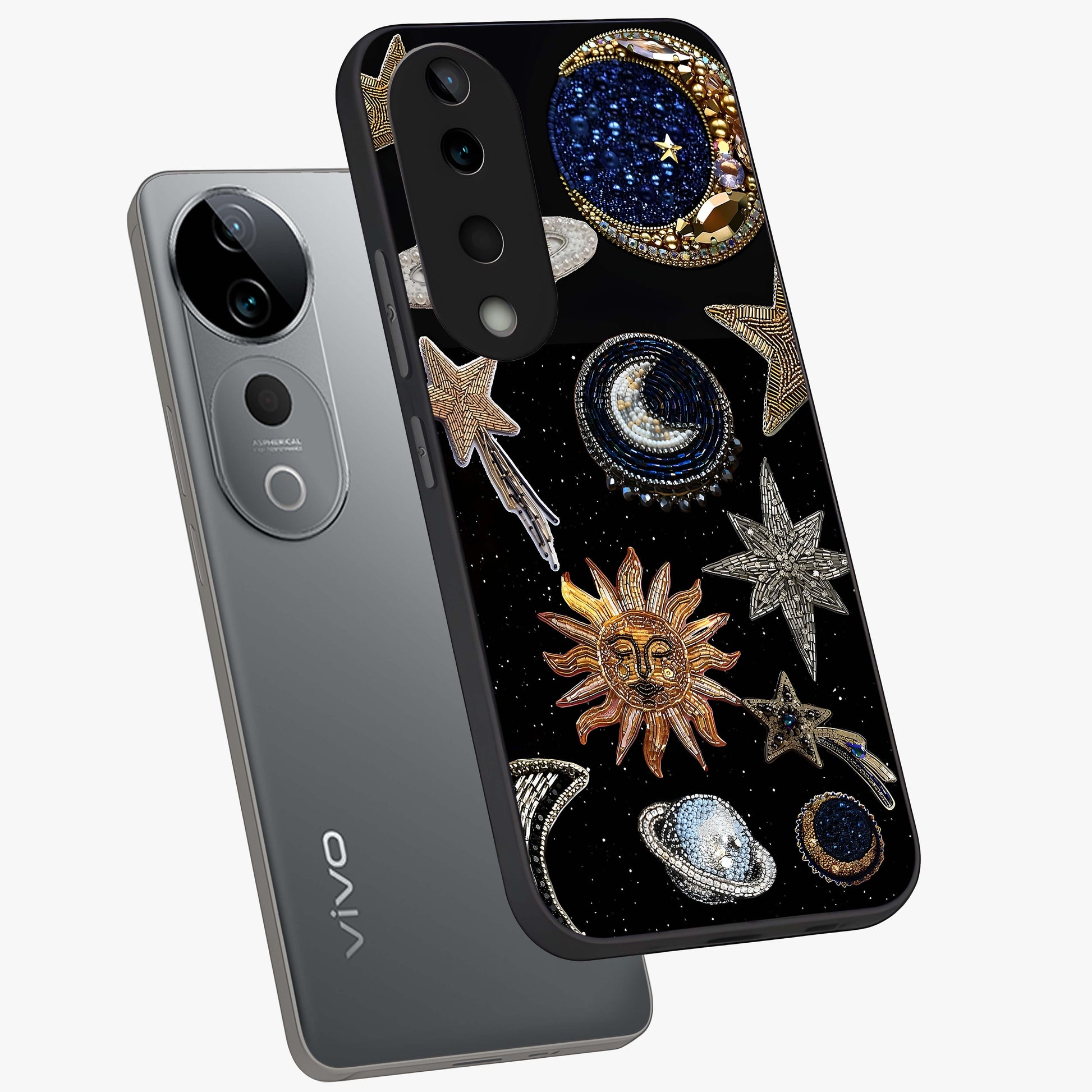 Celestial Gem Constellations Glass Case displayed in angled mockup highlighting gemstone inspired constellation design.