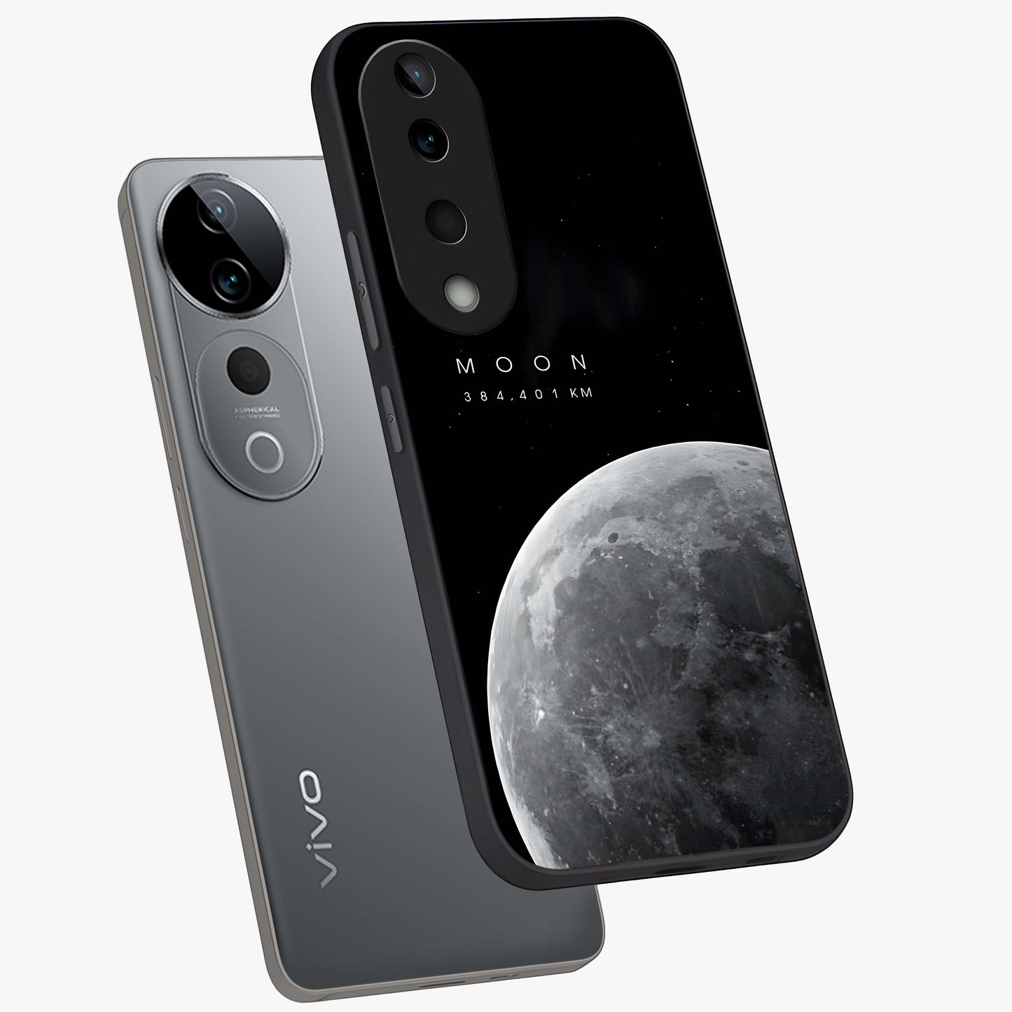 Cosmic Moon Glow Glass Case displayed in angled mockup highlighting celestial moon design with cosmic aesthetic theme.
