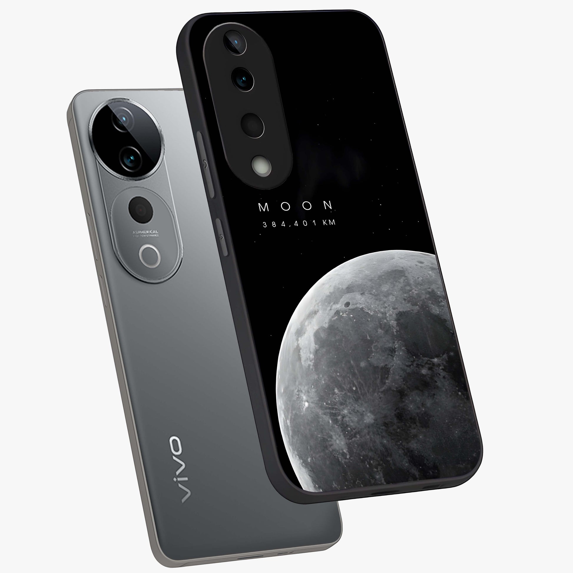 Cosmic Moon Glow Glass Case displayed in angled mockup highlighting celestial moon design with cosmic aesthetic theme.