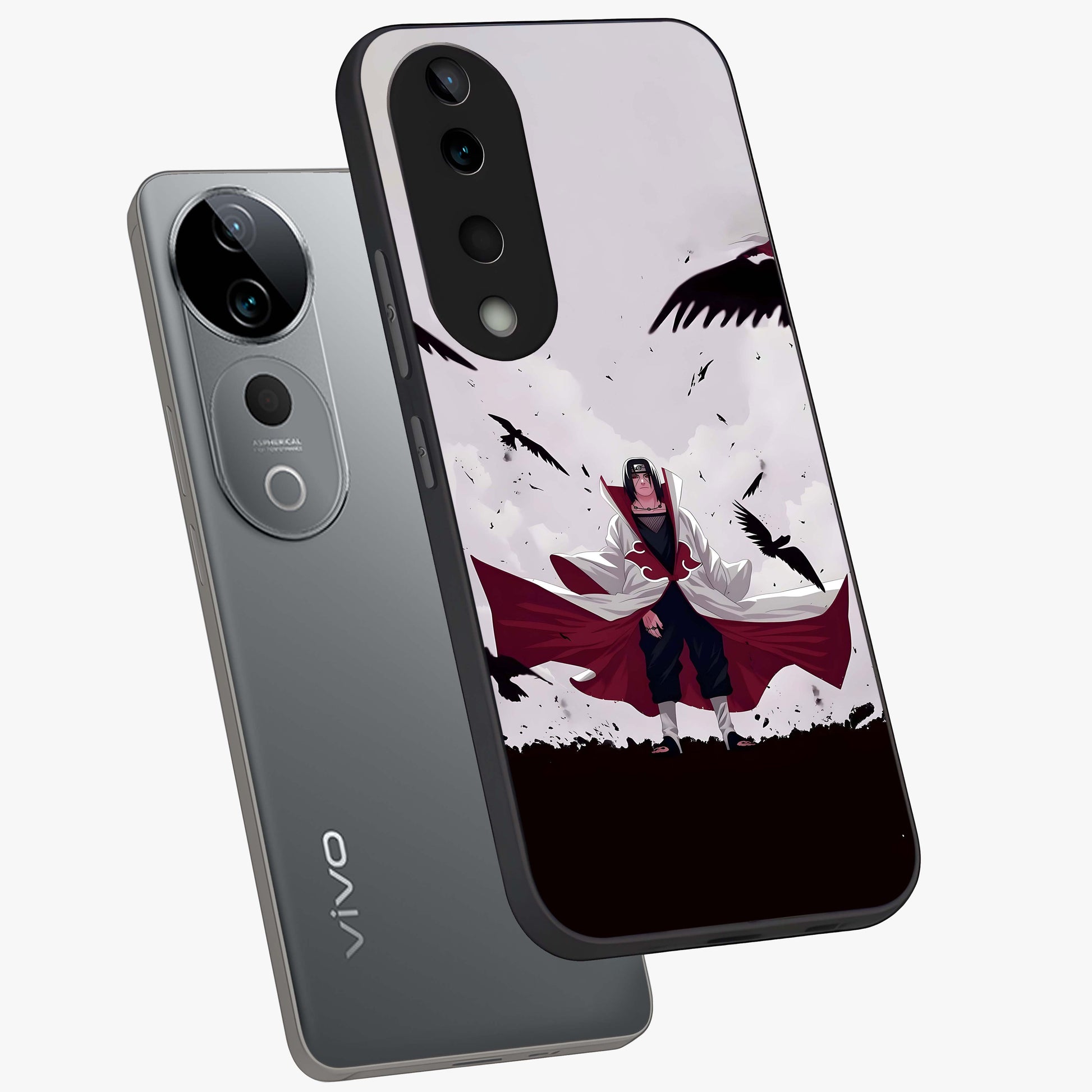 Crimson Crow Ascension Glass Case displayed in angled mockup highlighting powerful crow illustration with dark crimson aesthetic.
