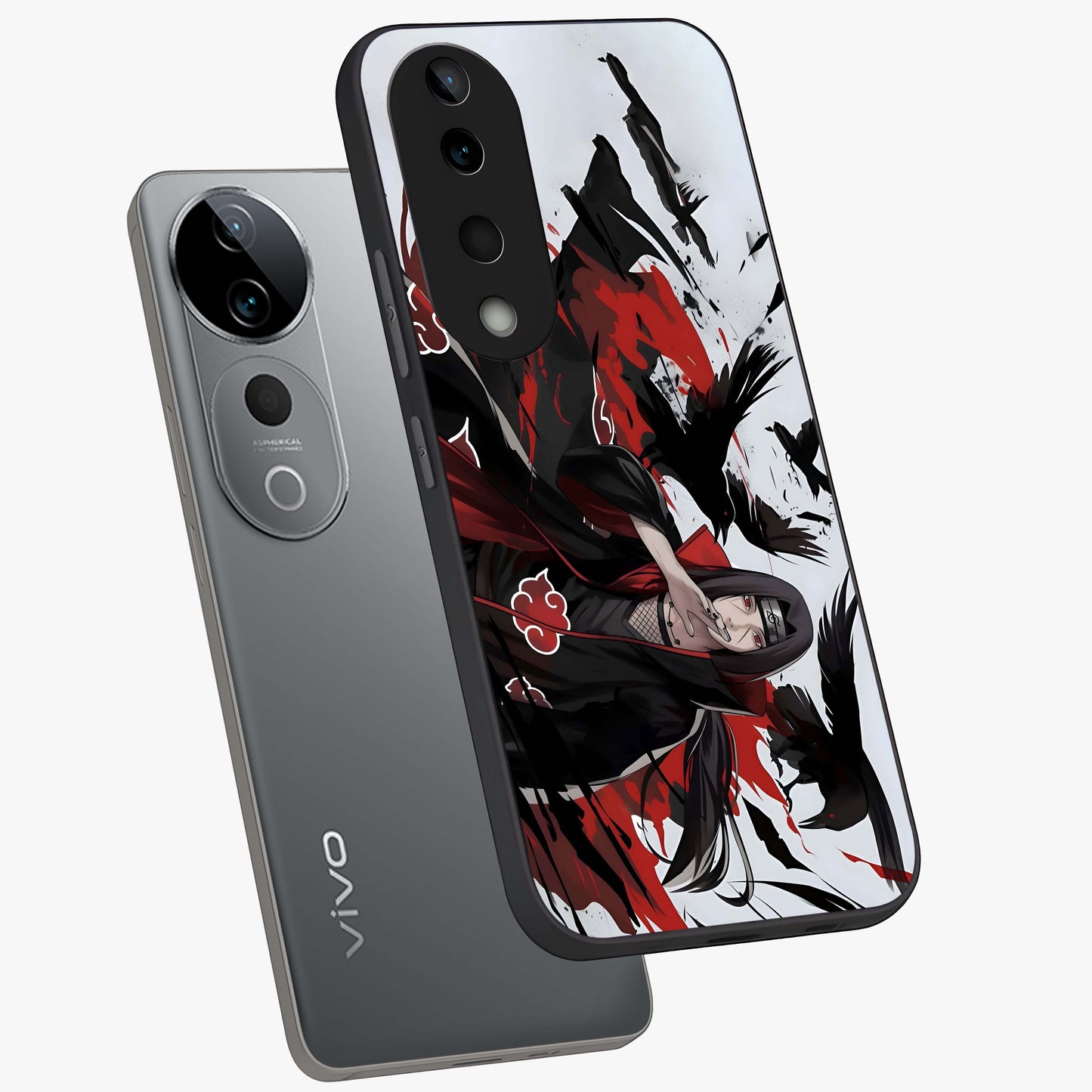 Crimson Crow Illusion Glass Case displayed in angled mockup highlighting mysterious crow graphic with dark aesthetic style.