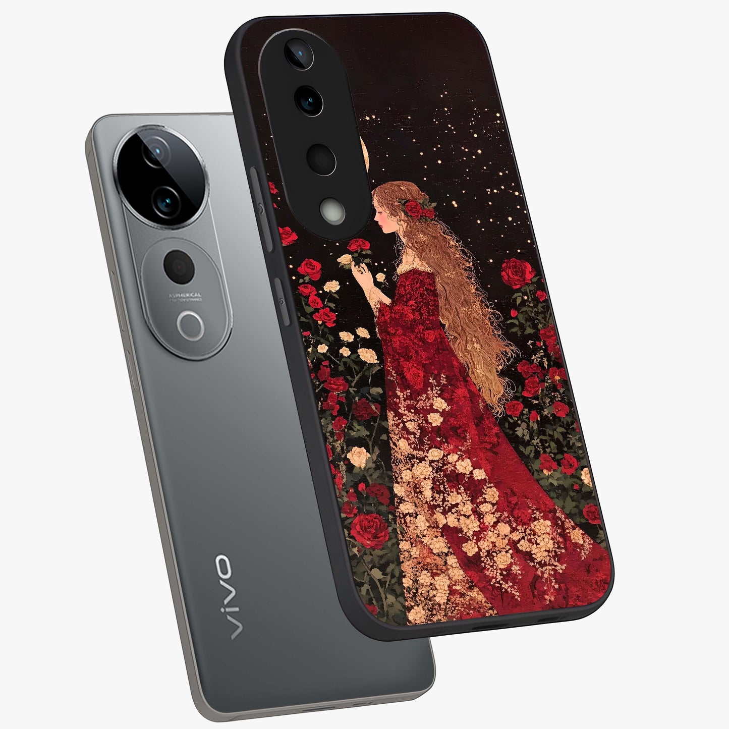 Crimson Dreams Glass Case displayed in angled mockup highlighting soft crimson aesthetic design with artistic theme.