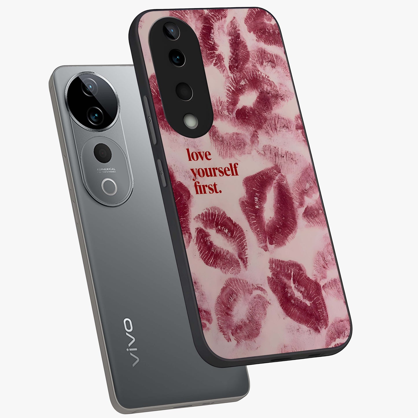 Crimson Kiss Love Glass Case displayed in angled mockup highlighting bold love inspired design with modern aesthetic style.