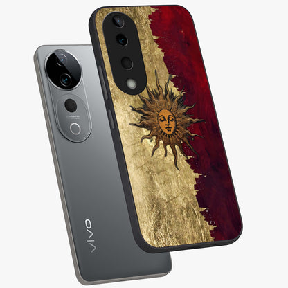 Crimson Sun Majesty Glass Case displayed in angled mockup highlighting majestic crimson sun design with bold aesthetic style.