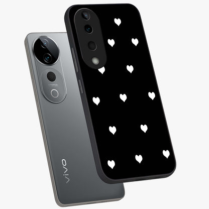 Cute And Simple White Hearts Glass Case displayed in angled mockup highlighting cute heart design with clean aesthetic style.