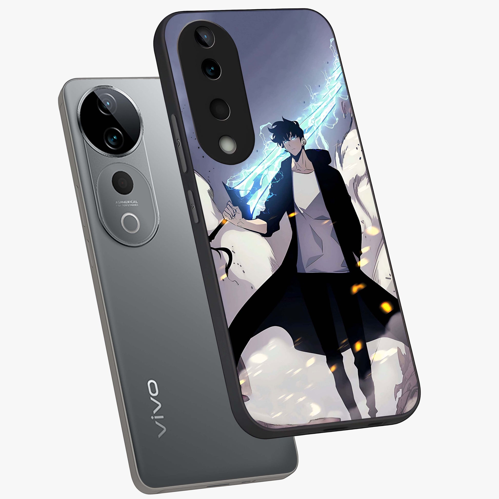 Dark Lightning Anime Warrior Glass Case displayed in angled mockup highlighting powerful lightning themed anime illustration.