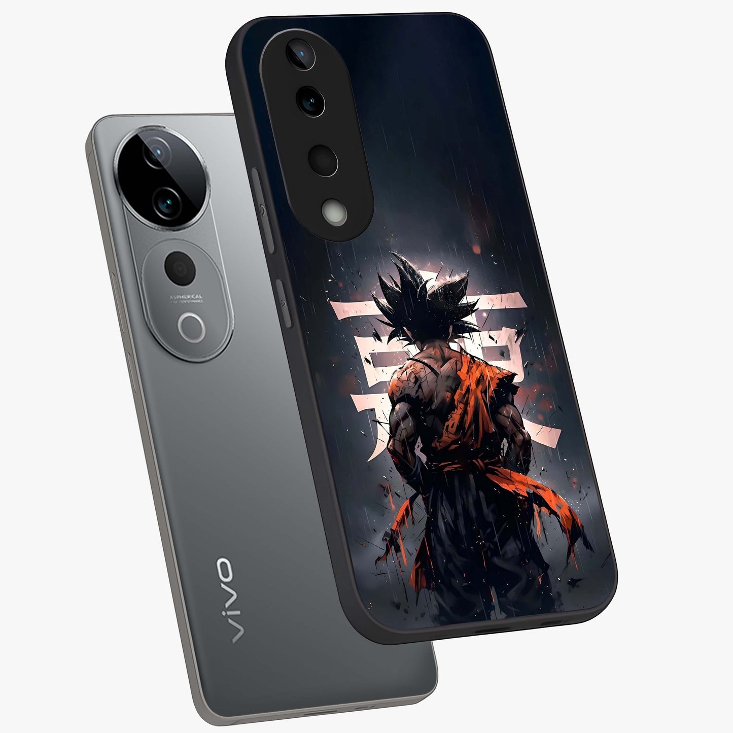 Dark Warrior In Rain Glass Case displayed in angled mockup highlighting dramatic warrior illustration with dark rain aesthetic.