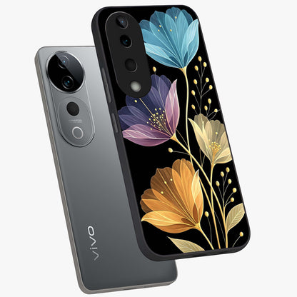 Delicate Multicolor Flowers Glass Case displayed in angled mockup highlighting colorful flower pattern with soft aesthetic style.