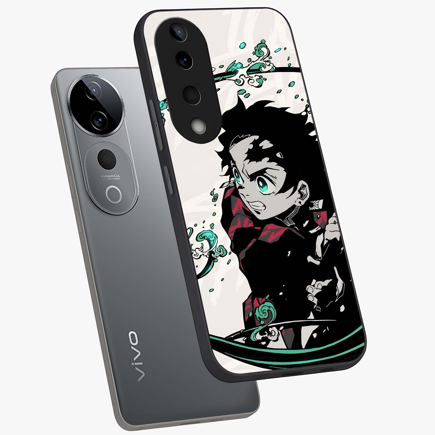 Demon Slayer Glass Case displayed in angled mockup highlighting dramatic anime character design with action aesthetic.