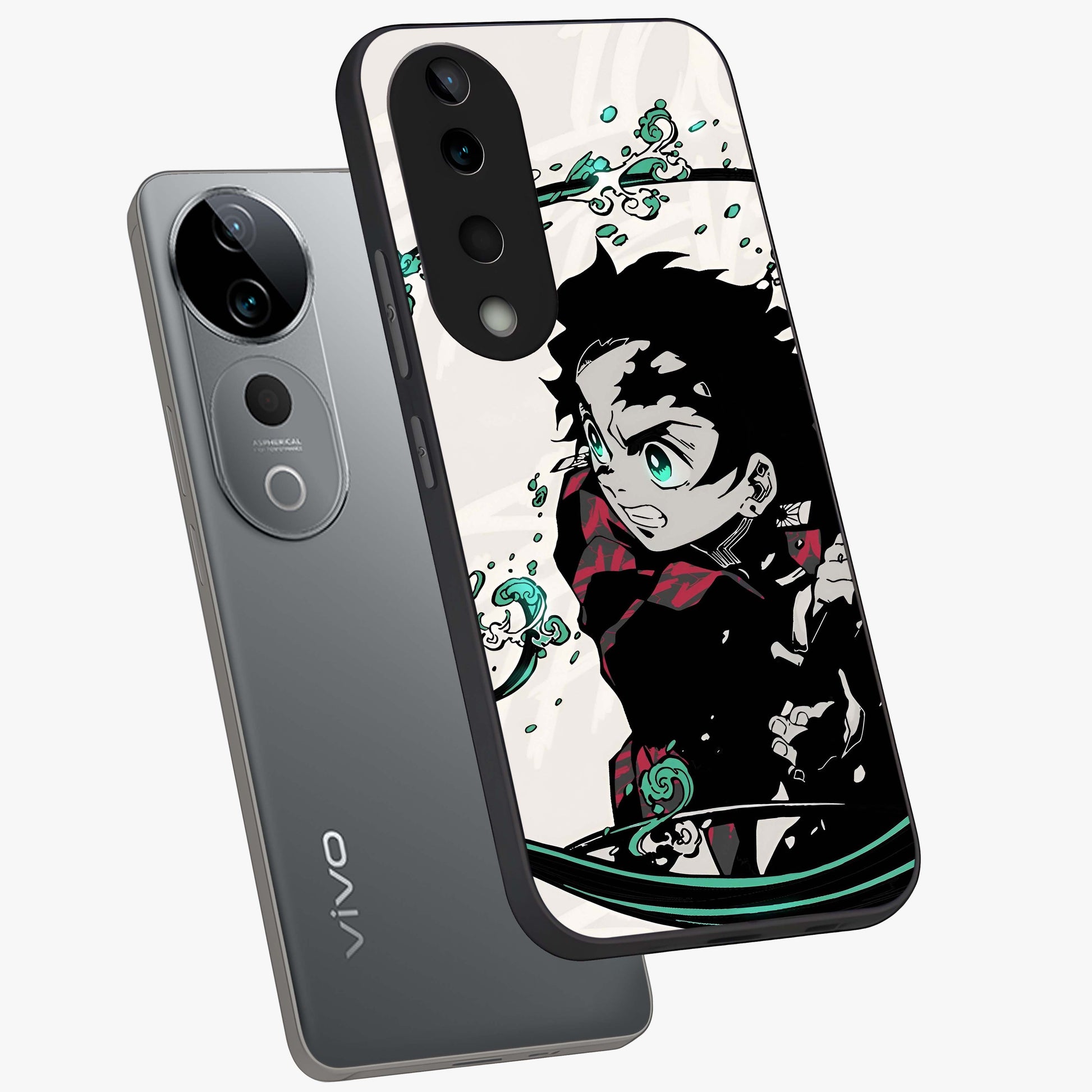 Demon Slayer Glass Case displayed in angled mockup highlighting dramatic anime character design with action aesthetic.