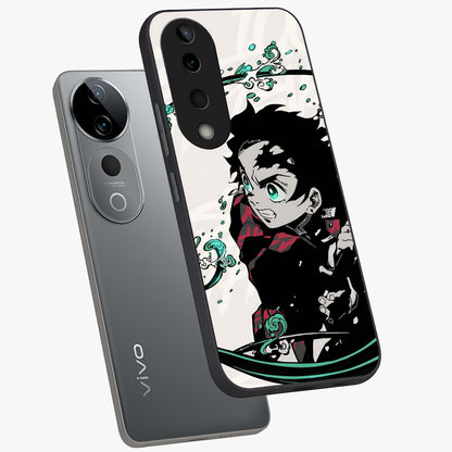 Demon Slayer Glass Case displayed in angled mockup highlighting dramatic anime character design with action aesthetic.