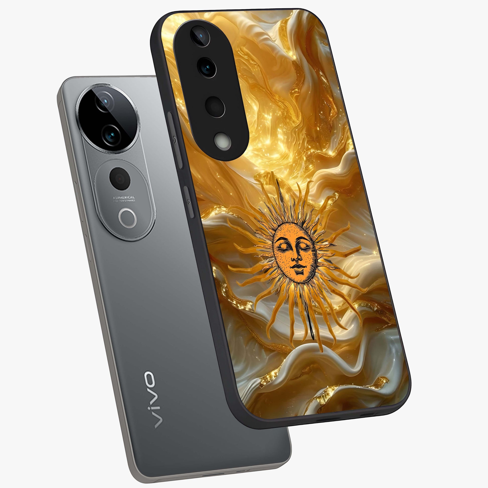Eternal Golden Glow Glass Case displayed in angled mockup highlighting glowing golden aesthetic design with elegant style.