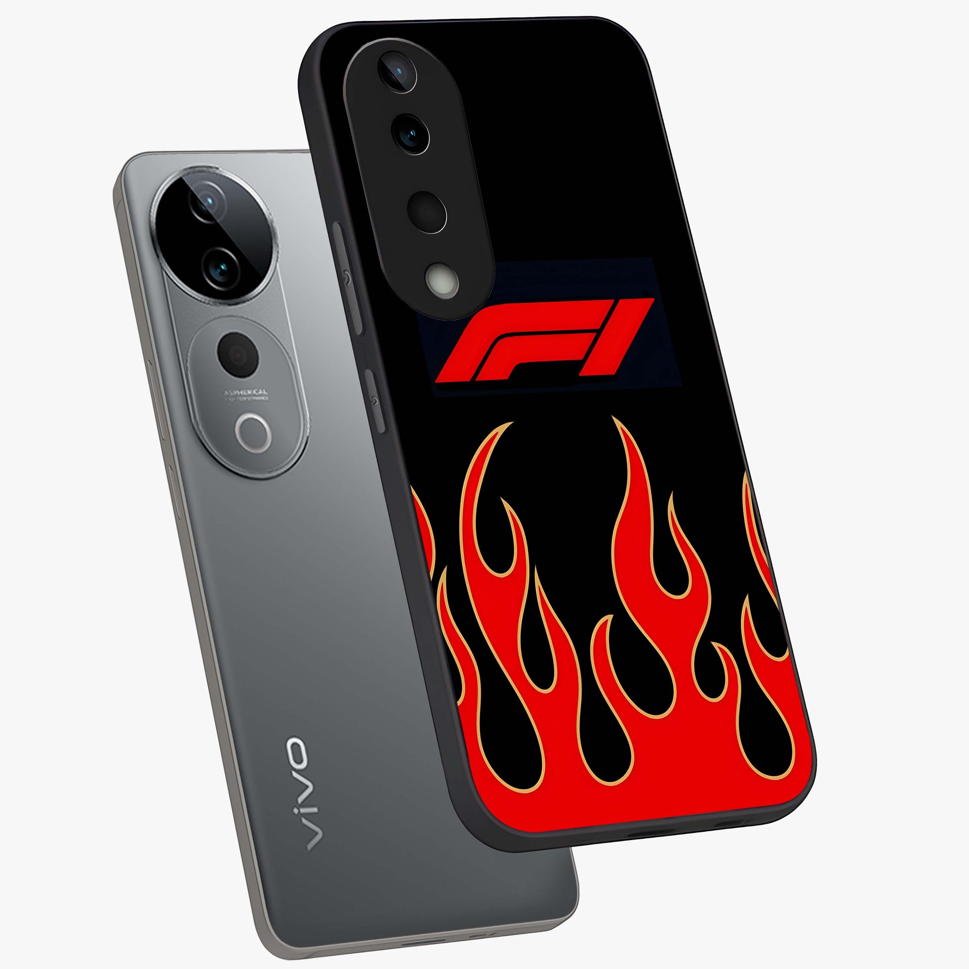Fire F11 Glass Case displayed in angled mockup highlighting bold fire inspired graphic with energetic aesthetic style.