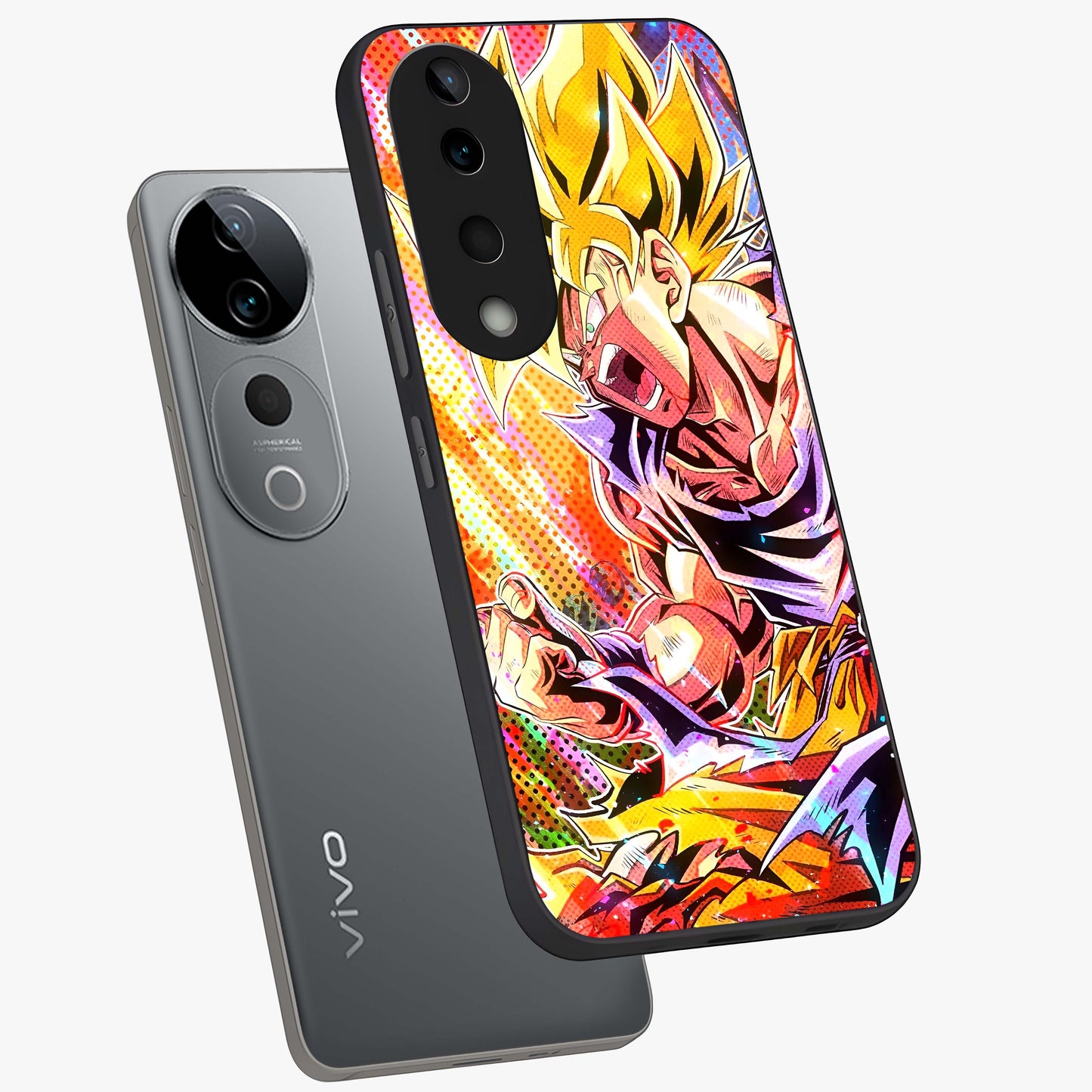Firing Goku Glass Case displayed in angled mockup highlighting dynamic anime character design with action aesthetic.