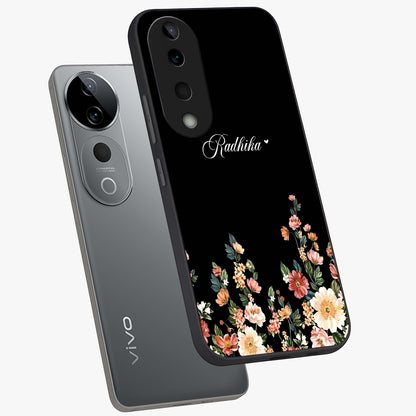 Floral Design With a Custom Personalized Name Glass Case displayed in angled mockup highlighting elegant floral pattern with custom name feature.