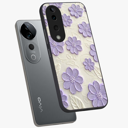 Floral Wall Art With Purple Flowers Glass Case displayed in angled mockup highlighting vibrant purple floral illustration with artistic aesthetic.