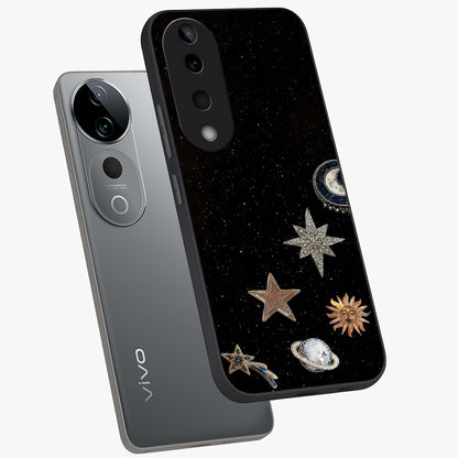 Galactic Charm Glow Glass Case displayed in angled mockup highlighting luminous galaxy inspired design with dreamy aesthetic.