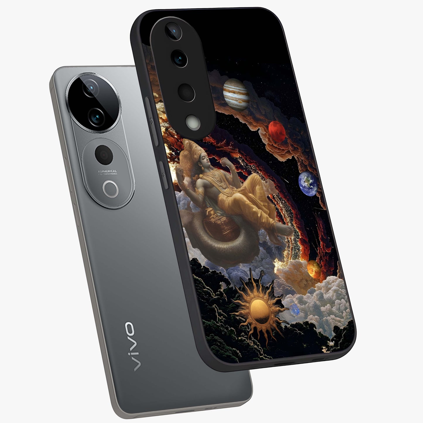 Galactic Divine God Glass Case displayed in angled mockup highlighting powerful celestial deity illustration with galactic aesthetic.